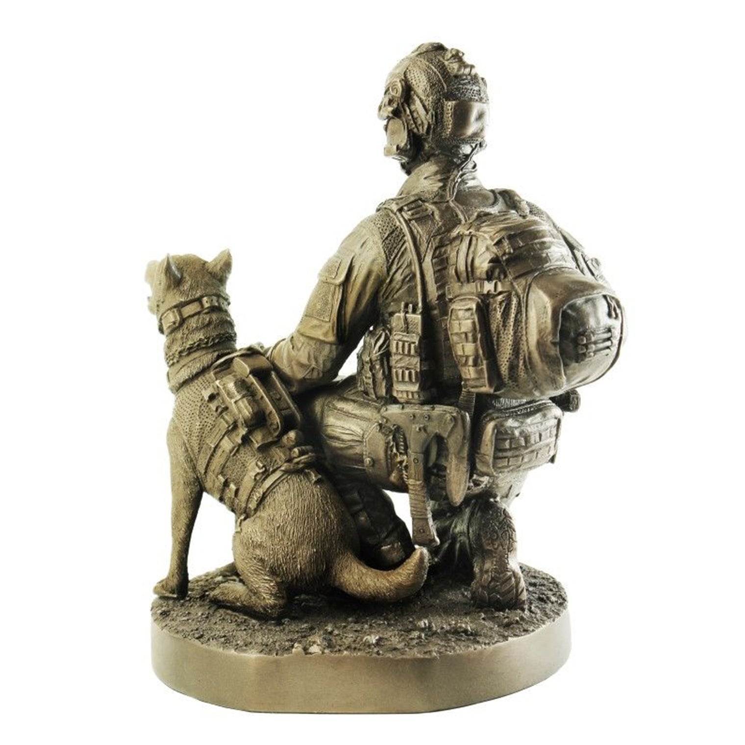 Naked Army Kneeling 'K9 Operator' Cold - Cast Bronze Figurine - Platatac
