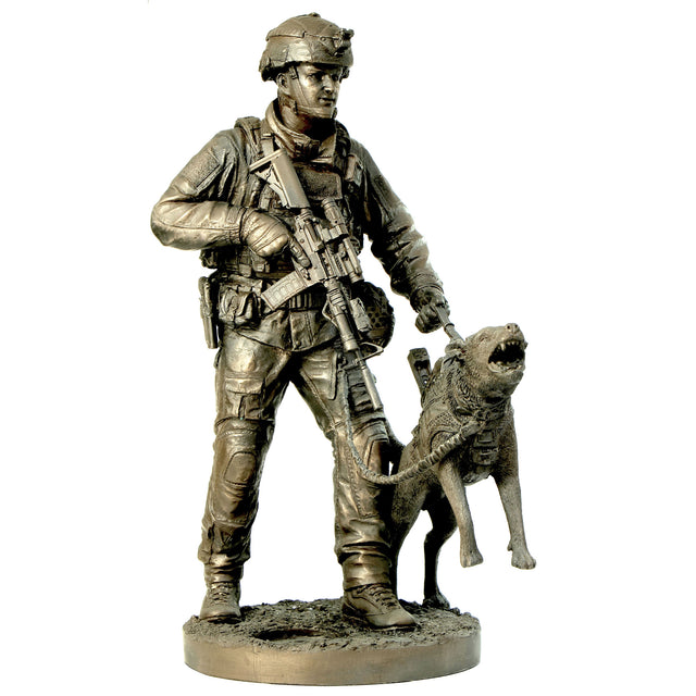 Naked Army K9 Operator Cold - Cast Bronze Figurine - Platatac