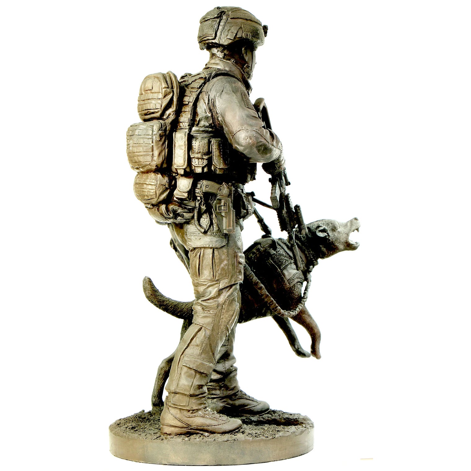 Naked Army K9 Operator Cold-Cast Bronze Figurine - Platatac