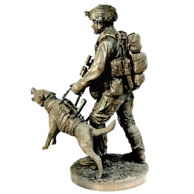 Naked Army K9 Operator Cold-Cast Bronze Figurine