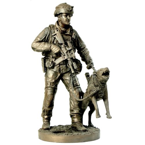 Naked Army K9 Operator Cold-Cast Bronze Figurine